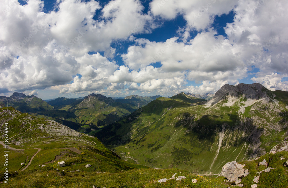 View From Ruefikopf 2.350m In Vorarlberg Austria
