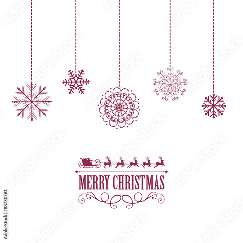 Vector Illustration of a Christmas Card with Various Hanging Snowflakes