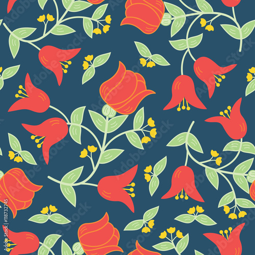 Vector flowers seamless pattern in traditional russian style