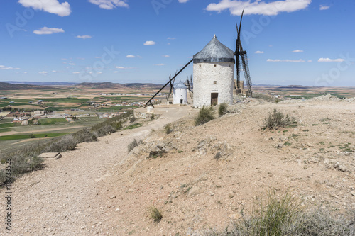 Landscape windmills of Consuegra in Toledo, Spain. They served t