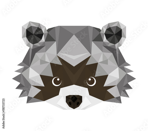 raccoon head low poly isolated icon