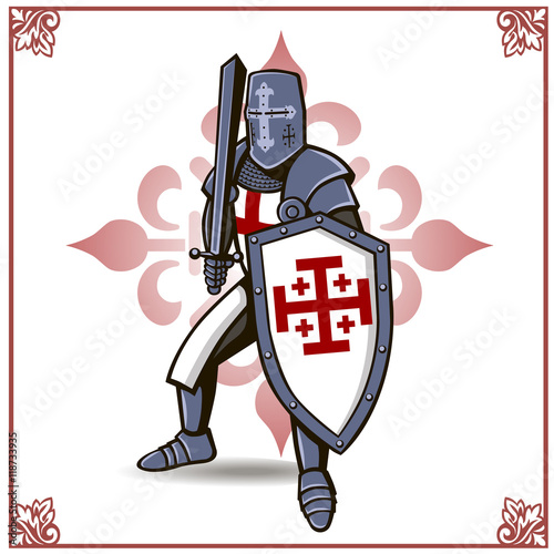 Vector crusader knight with sword and shield