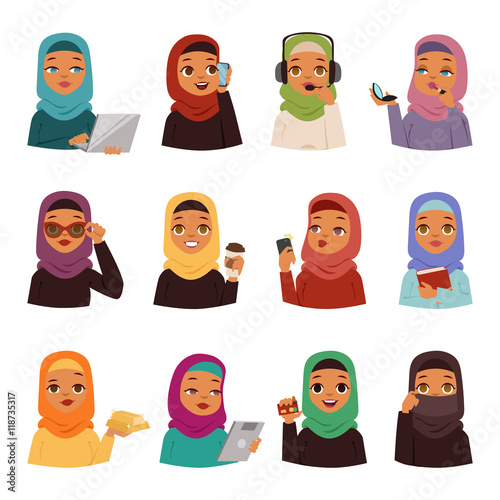 Arabic woman vector set.