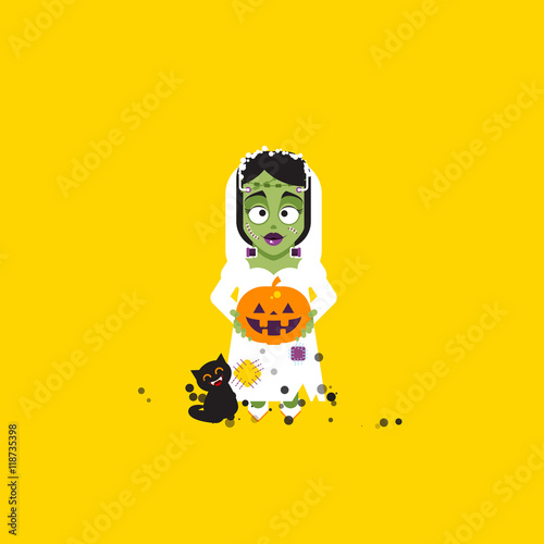 illustration Bride of Frankenstein monster character for halloween in a flat style