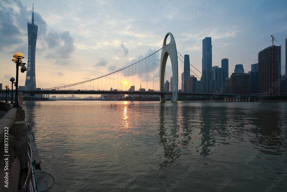 Guangzhou modern city landmark buildings of twilight