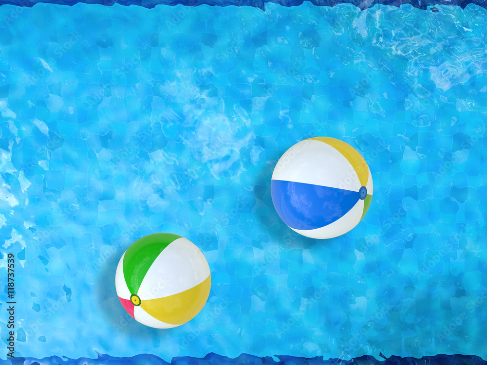 beach balls on pool top view