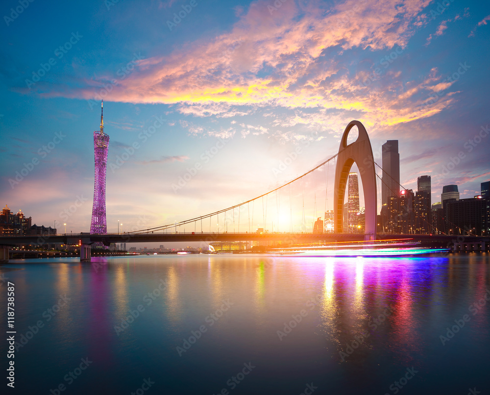 Modern city landmark architecture backgrounds of pink clouds