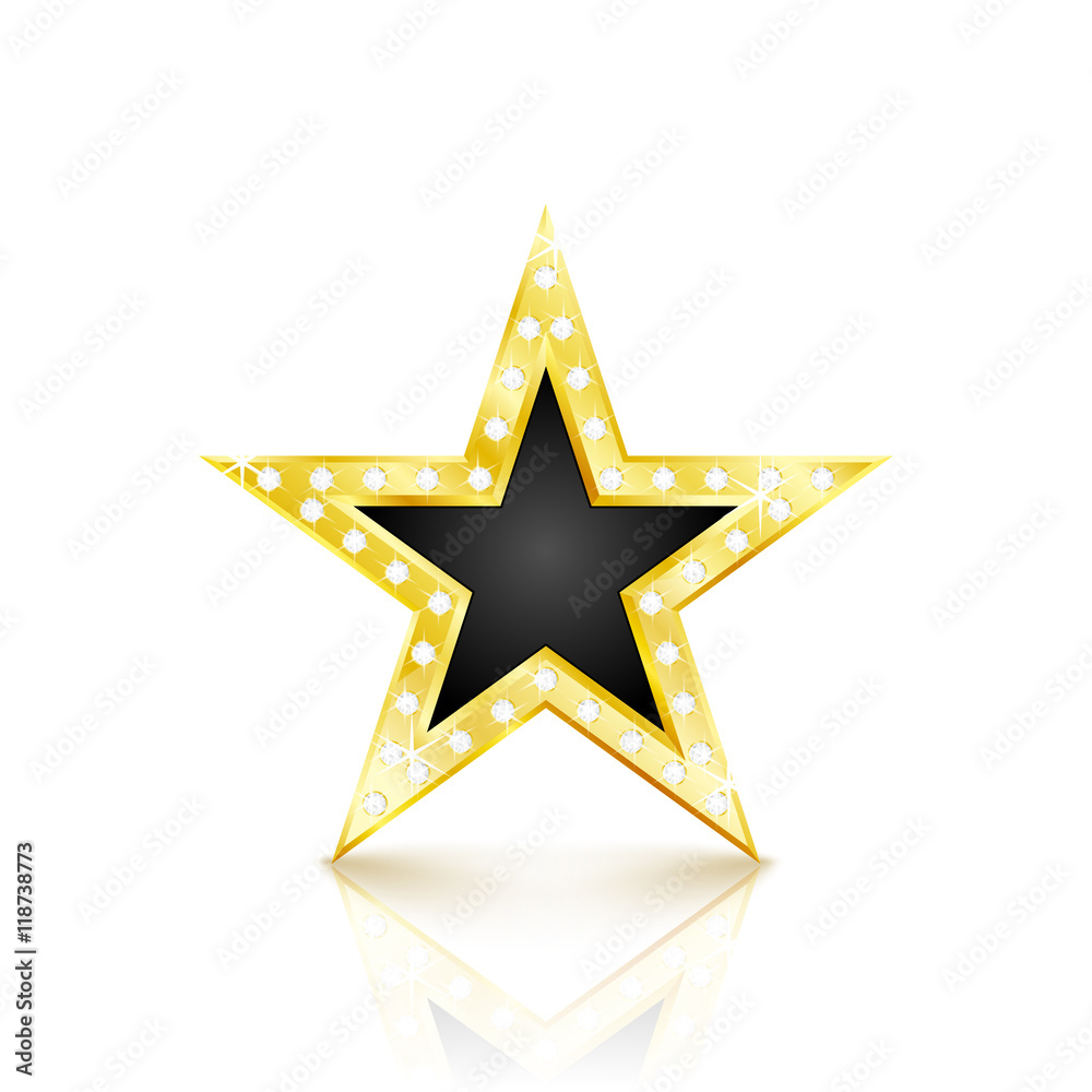 Obraz premium Golden star with diamonds on white background. Vector Illustration