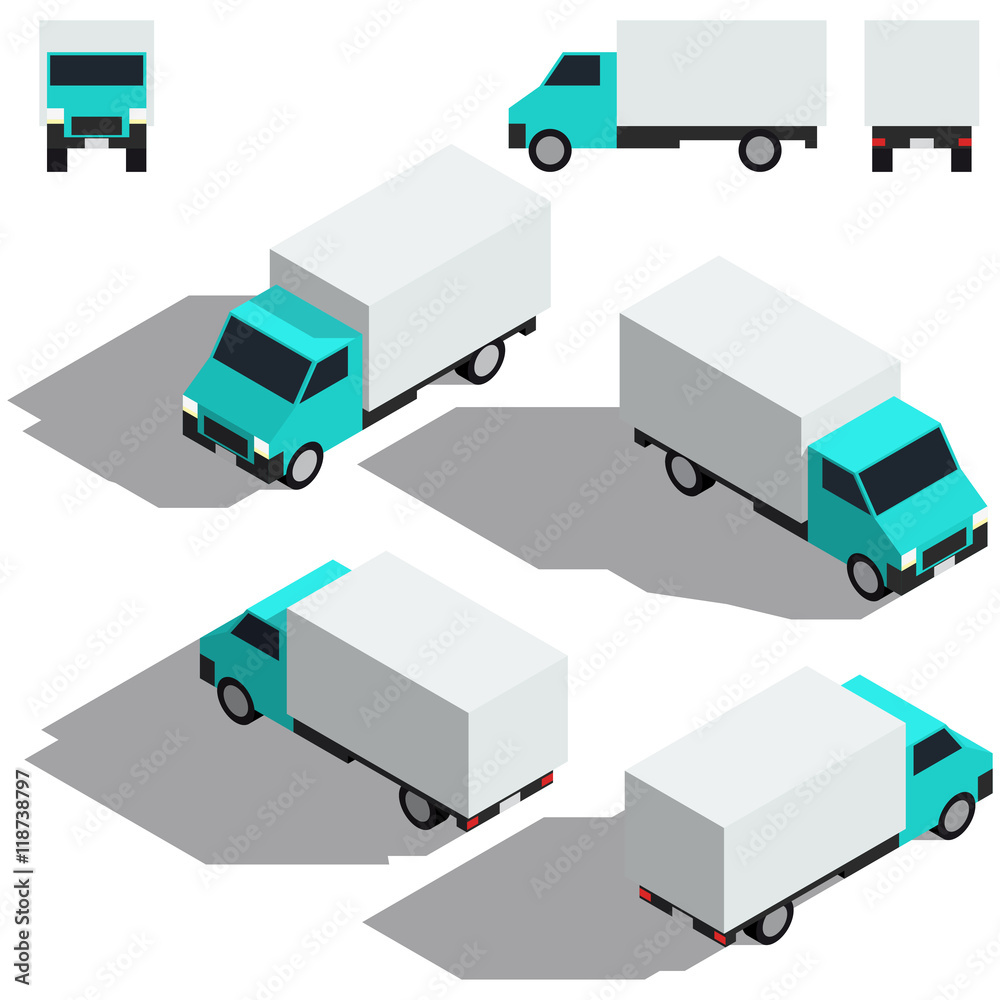Freight car isometry. Low detailing isometric view of the cars. 3D object for Your business. Vetor Illustration Freight car isometry. Low detailing isometric view of the cars. 3D object for Your business. Vetor Illustration