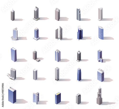 Vector isometric skyscrapers set