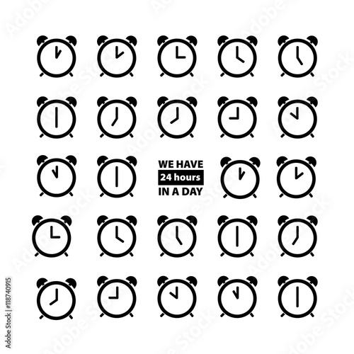 Alarm clocks  with arrows / Alarm clocks showing time on a white background