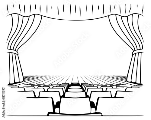 black and white drawing theatrical scene