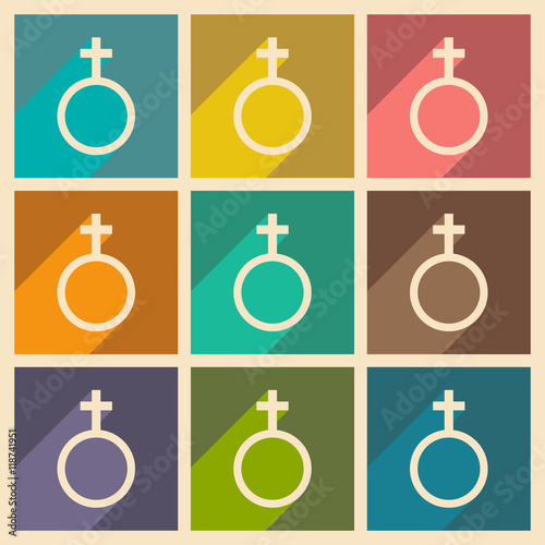 Flat with shadow concept and mobile application equality of the sexes