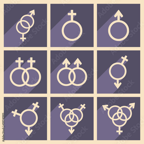 Flat with shadow concept and mobile application equality of the sexes