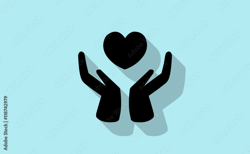 Vector hands with heart symbol on flat background Vector hands with heart symbol on flat background