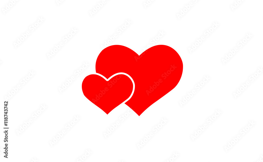 Vector double red heart symbol icons on white background Vector double red heart symbol icons on white background