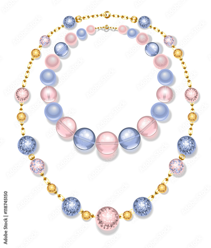 necklace of blue and pink beads