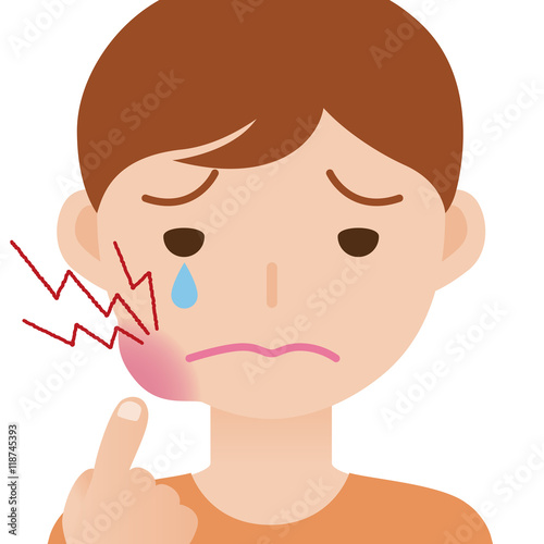 child's toothache, hurts of bad tooth, stomatitis, mouth ulcer, periodontal disease, vector illustration