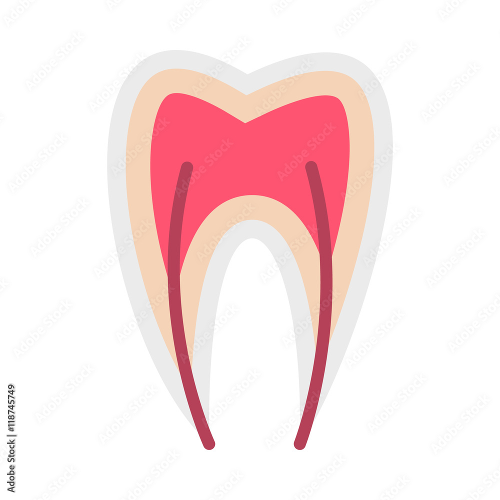 Tooth nerve icon in flat style isolated on white background. Treatment symbol Tooth nerve icon in flat style isolated on white background. Treatment symbol