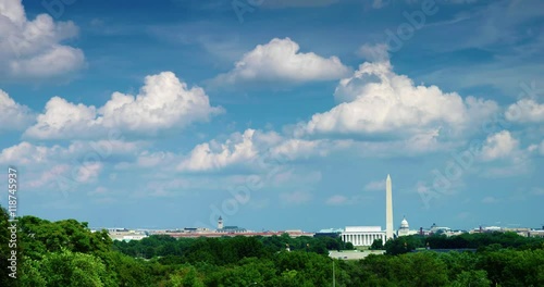 Washington DC Timelapse Wide Framed Wide Right with Clouds Lincoln, Washington, US Capitol 2016