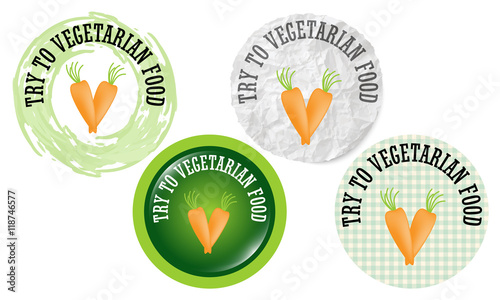 Set of four circular icons withthe words try to vegetarian food