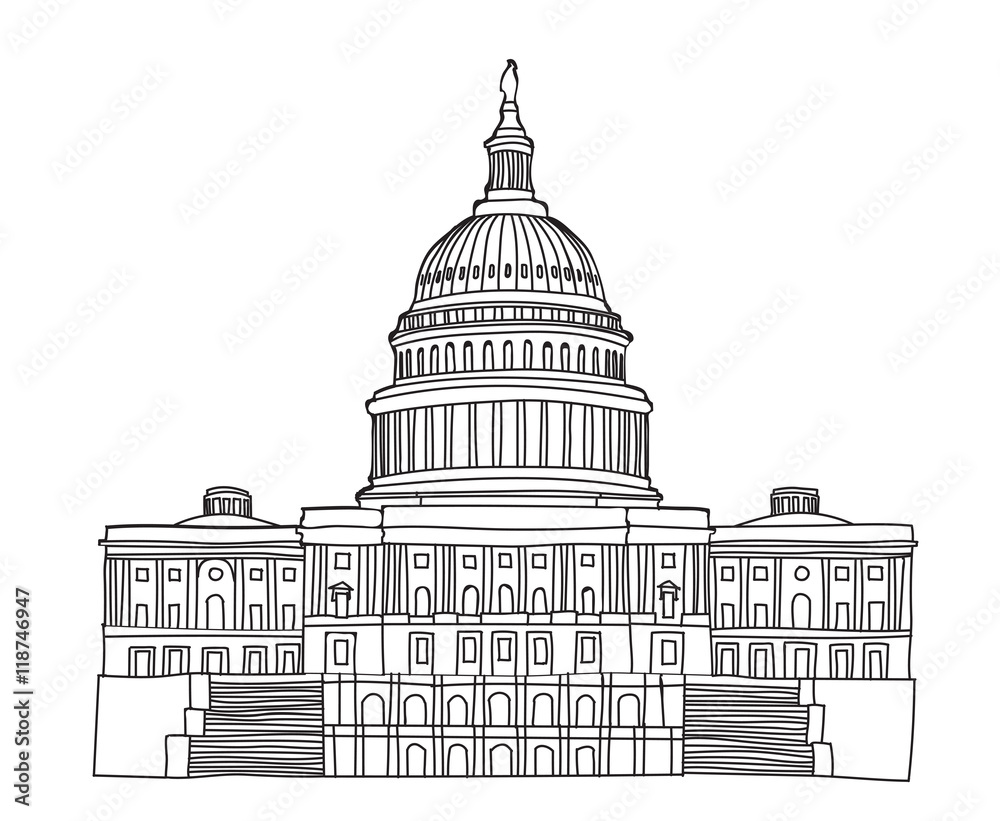 Freehand sketch of the United Statues Capitol Building, Washington DC, USA. Vector illustration.