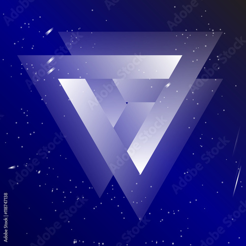Sacral geometry of Borromean rings. Valknut, slain warriors. Symbol consisting of three interlocked triangles on cosmic background.