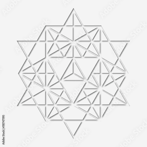Sacral geometry design with polygon. Paper-made magic symbol, mystical crystal. Spiritual papery graphic.