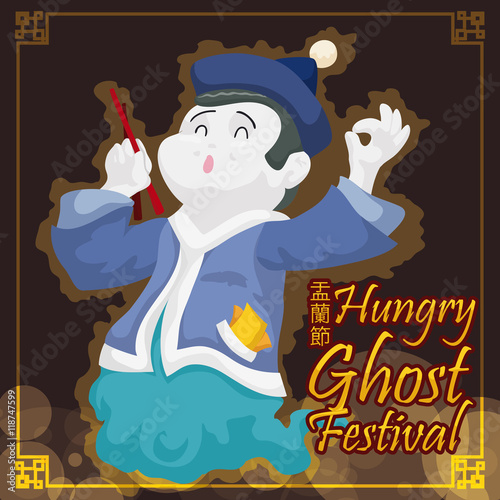 Poster with Ghost Celebrating Ghost Festival, Vector Illustratio