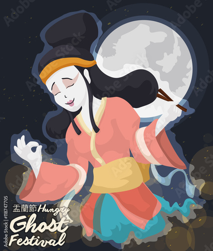 Beauty Chinese Lady Spirit Celebrating Hungry Ghost Festival  Ve