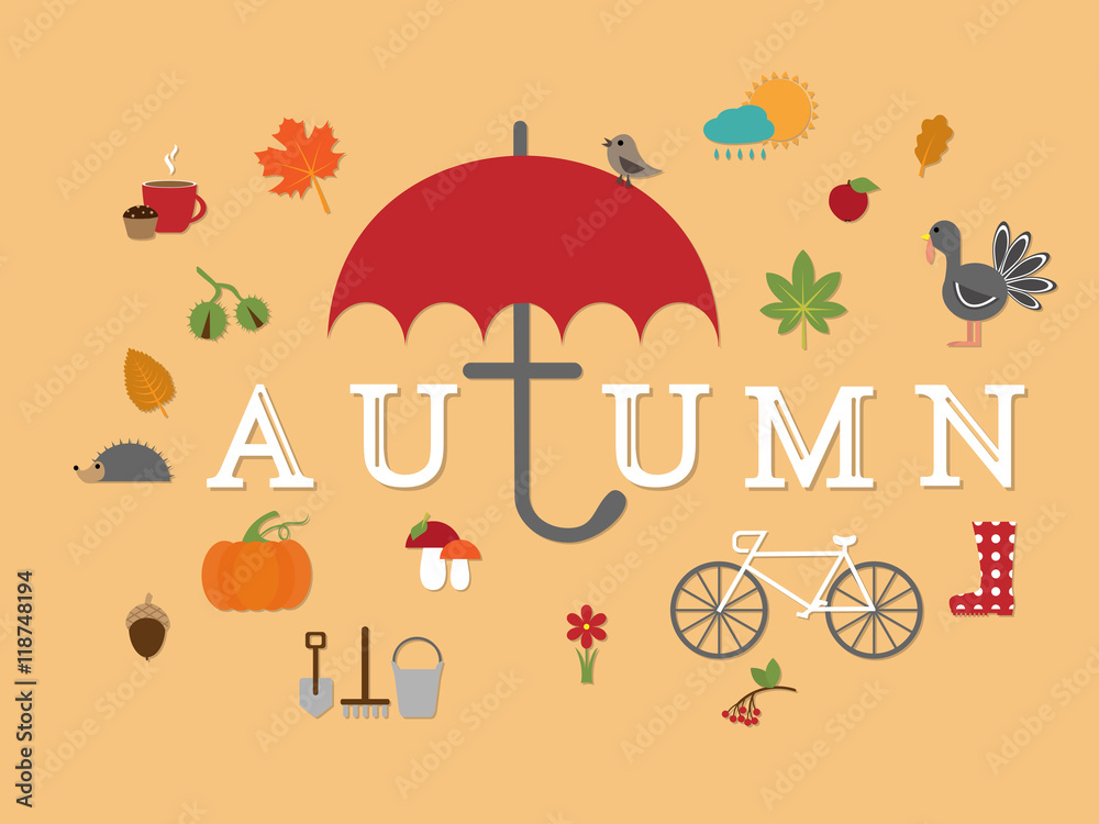 collection of autumn flat icons vector for design