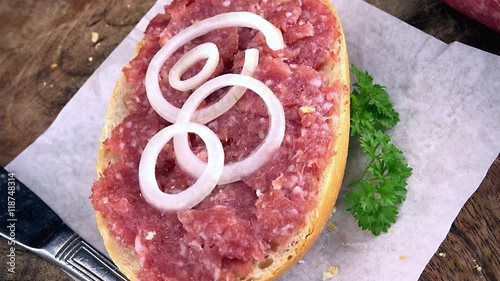 Rotating bun with Mett as not loopable 4K UHD footage