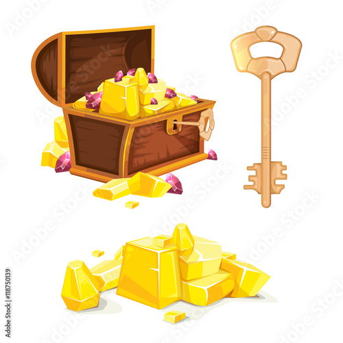 vector illustration of vintage wooden chest with gold