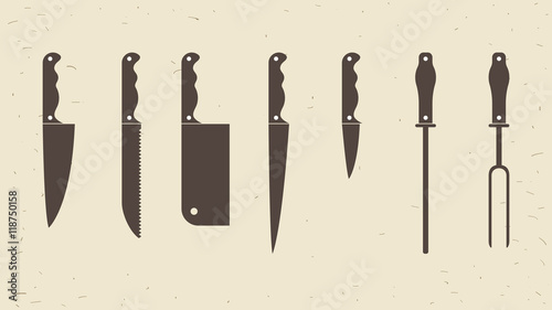 Knifes set or Kitchen knives icons. Vector illustration
