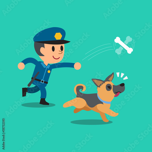 Wallpaper Mural Cartoon security guard policeman playing with his dog Torontodigital.ca