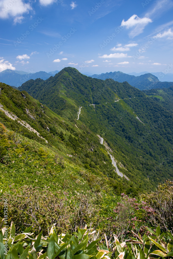 Naklejka premium 瓶ヶ森（かめがもり）から寒風山・笹ヶ峰方面を眺める