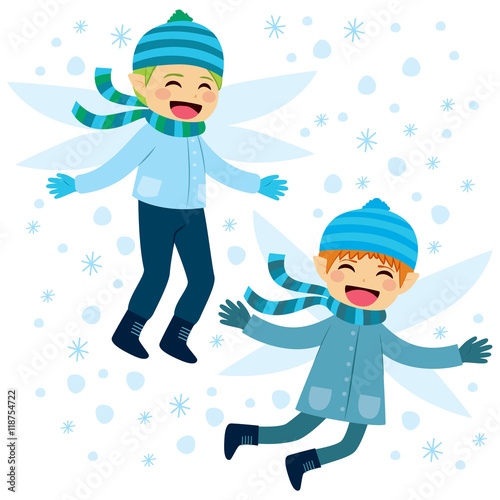Happy cute winter elves fri...