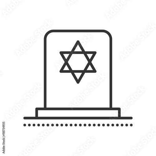 Tombstone with Star of David. Jewish grave stone. Symbol of death and funeral. Gravestone flat icon. Vector outline illustration isolated on white background. Thin line style.