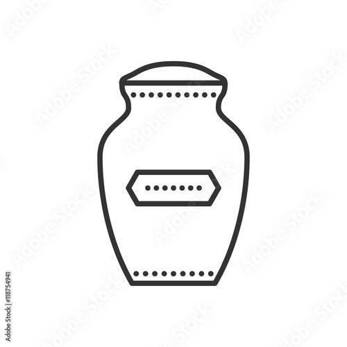Funeral urn icon. Urn for ashes. Symbol of cremation. Vector outline illustration isolated on white background. Thin line style.