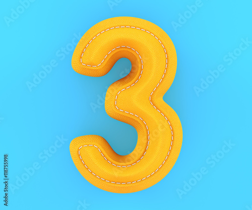 Leather yellow texture letter digit number three 3