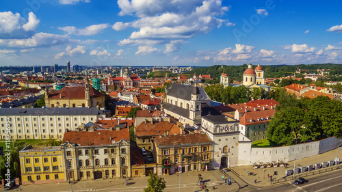 AERIAL. Old Town in Vilnius, Lithuania: the Gate of Dawn
