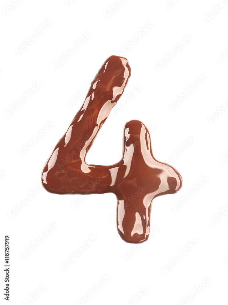 Number four made of liquid chocolate, isolated on white Number four made of liquid chocolate, isolated on white