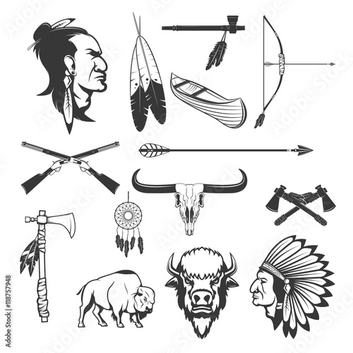 Indian icons. Native americans.  American indians weapon.