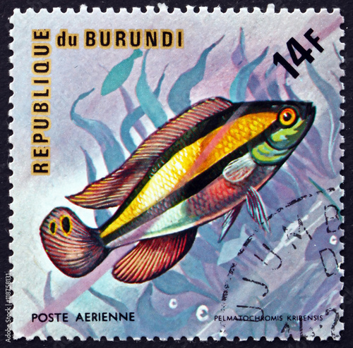 Postage stamp Burundi 1974 Kribensis, Freshwater Fish photo