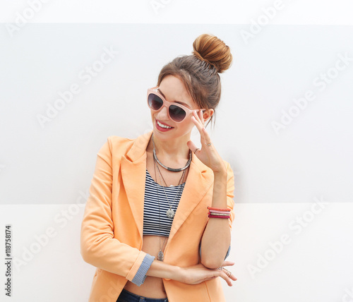 Beautiful girl on light bac...