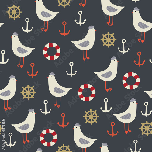 Sea life retro seamless pattern.