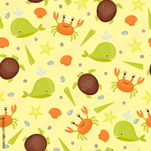 Sea life seamless wallpaper. Cartoon bright illustration