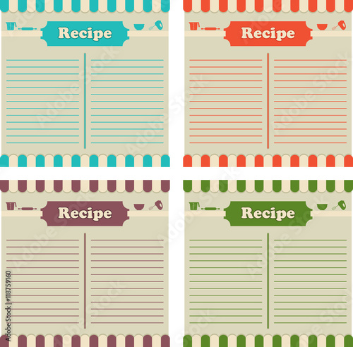 Four recipe cards in different colors. Ready to fill up.