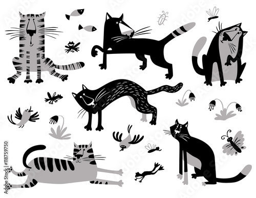 Flat cats set. Vector illustration in children's minimalistic style