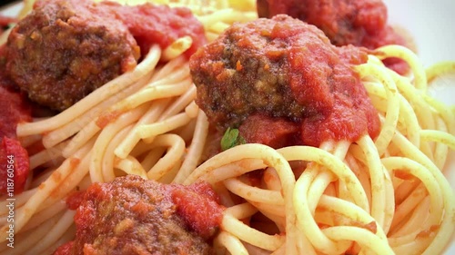 Portion of Spaghetti with Meatballs (seamless loopable; 4K)